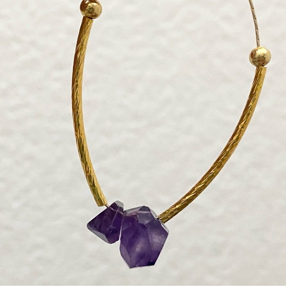 Natural Raw Amethyst Pendant Magnetic Clasp Gold-tone Skinny Chain Necklace - Picture 7 of 15